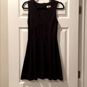 Scalloped v neck fit and flare dress